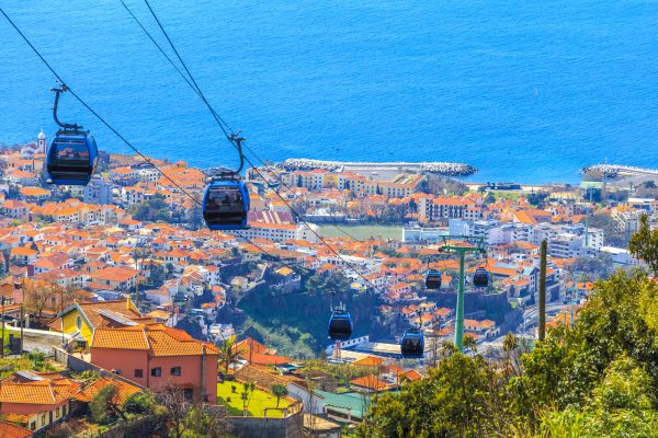 Cable cars above Funchal capital in Madeira Kabelbaan madeira